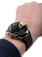 Diesel DZ7377 Uber Chief Two-Hand Men's Watch – Black Dial & Black Leather Strap