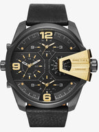 Diesel DZ7377 Uber Chief Two-Hand Men's Watch – Black Dial & Black Leather Strap