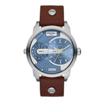 Diesel DZ7321 Mini Daddy Chronograph Men's Watch – Light Blue Dial & Brown Leather Strap