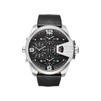 Diesel DZ7376 Uber Chief Oversized 4-Time Men's Watch – Black Dial & Black Leather Strap