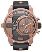 Diesel DZ7282 Little Daddy Men's Watch – Black & Gold Dial & Black Leather Strap