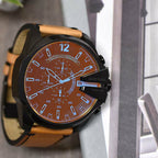Diesel DZ4476 Mega Chief Chronograph Men's Watch – Black Dial & Brown Leather Strap