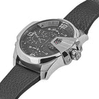 Diesel DZ7376 Uber Chief Oversized 4-Time Men's Watch – Black Dial & Black Leather Strap