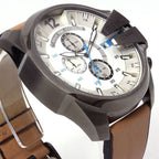 Diesel DZ4280 Mega Chief Chronograph Men's Watch – White Dial & Brown Leather Strap