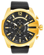 Diesel DZ4344 Mega Chief Chronograph Men's Watch – Black Dial & Black Leather Strap