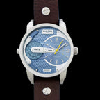 Diesel DZ7321 Mini Daddy Chronograph Men's Watch – Light Blue Dial & Brown Leather Strap