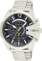 Diesel DZ4465 Mega Chief Chronograph Men's Watch – Blue Dial & Silver Stainless Steel Strap