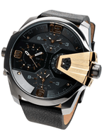 Diesel DZ7377 Uber Chief Two-Hand Men's Watch – Black Dial & Black Leather Strap