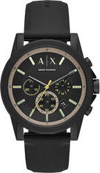 Armani Exchange Outerbanks AX1343 Men's Chronograph Watch – Black Dial with Black Silicone Strap
