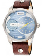 Diesel DZ7321 Mini Daddy Chronograph Men's Watch – Light Blue Dial & Brown Leather Strap