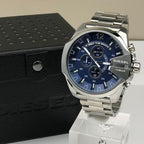 Diesel DZ4417 Mega Chief Chronograph Men's Watch – Blue Dial & Silver Stainless Steel Strap