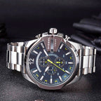 Diesel DZ4465 Mega Chief Chronograph Men's Watch – Blue Dial & Silver Stainless Steel Strap