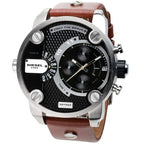 Diesel DZ7264 SBA Dual Time Men's Watch – Black Dial & Brown Leather Strap