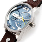 Diesel DZ7321 Mini Daddy Chronograph Men's Watch – Light Blue Dial & Brown Leather Strap