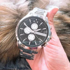 Armani Exchange Hampton AX2152 Men's Chronograph Watch – Black Dial with Silver Stainless Steel Strap