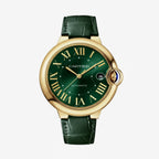 Ballon Bleu De Cartier Watch | 40mm, 18K Yellow Gold, Alligator Leather, Green Dial