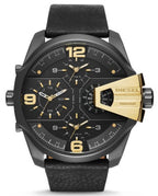 Diesel DZ7377 Uber Chief Two-Hand Men's Watch – Black Dial & Black Leather Strap