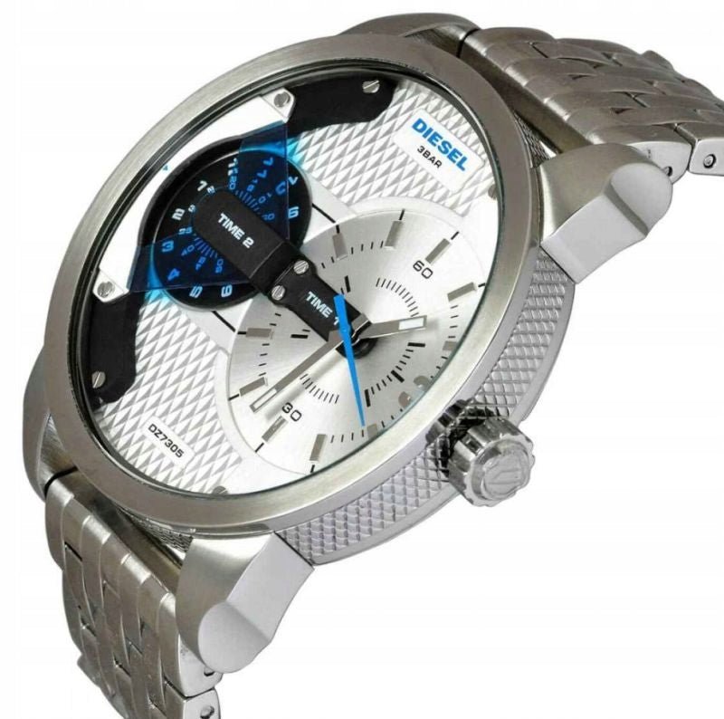 Diesel DZ7305 Mini Daddy Dual Time Men's Watch – Silver Dial & Stainless Steel Strap