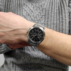 Armani Exchange Drexler AX2600 Men's Chronograph Watch – Black Dial with Silver Stainless Steel Strap