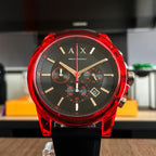 Armani Exchange Outerbanks AX1338 Men's Chronograph Watch – Black Dial with Black Silicone Strap