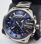 Diesel DZ4417 Mega Chief Chronograph Men's Watch – Blue Dial & Silver Stainless Steel Strap