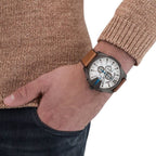 Diesel DZ4280 Mega Chief Chronograph Men's Watch – White Dial & Brown Leather Strap