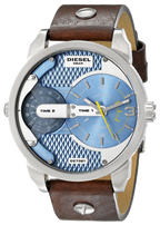Diesel DZ7321 Mini Daddy Chronograph Men's Watch – Light Blue Dial & Brown Leather Strap