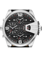 Diesel DZ7376 Uber Chief Oversized 4-Time Men's Watch – Black Dial & Black Leather Strap