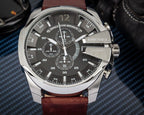 Diesel DZ4290 Mega Chief Chronograph Men's Watch – Black Dial & Brown Leather Strap