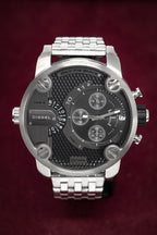 Diesel DZ7259 Little Daddy Chronograph Men's Watch – Black Dial & Silver Stainless Steel Strap