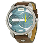 Diesel DZ7321 Mini Daddy Chronograph Men's Watch – Light Blue Dial & Brown Leather Strap
