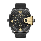 Diesel DZ7377 Uber Chief Two-Hand Men's Watch – Black Dial & Black Leather Strap