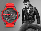 Diesel DZ7370 Mr. Daddy 2.0 Chronograph Men's Watch – Black Dial & Red Silicone Strap