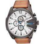 Diesel DZ4280 Mega Chief Chronograph Men's Watch – White Dial & Brown Leather Strap