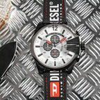 Diesel DZ4512 Mega Chief Chronograph Men's Watch – Silver Dial & Black Leather Strap