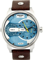 Diesel DZ7321 Mini Daddy Chronograph Men's Watch – Light Blue Dial & Brown Leather Strap