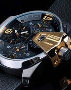 Diesel DZ7377 Uber Chief Two-Hand Men's Watch – Black Dial & Black Leather Strap