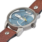 Diesel DZ7321 Mini Daddy Chronograph Men's Watch – Light Blue Dial & Brown Leather Strap