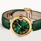 Ballon Bleu De Cartier Watch | 40mm, 18K Yellow Gold, Alligator Leather, Green Dial