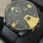 Diesel DZ7377 Uber Chief Two-Hand Men's Watch – Black Dial & Black Leather Strap