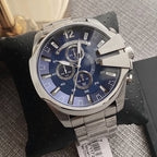 Diesel DZ4417 Mega Chief Chronograph Men's Watch – Blue Dial & Silver Stainless Steel Strap