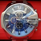 Diesel DZ4417 Mega Chief Chronograph Men's Watch – Blue Dial & Silver Stainless Steel Strap