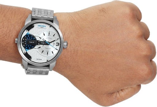 Diesel DZ7305 Mini Daddy Dual Time Men's Watch – Silver Dial & Stainless Steel Strap